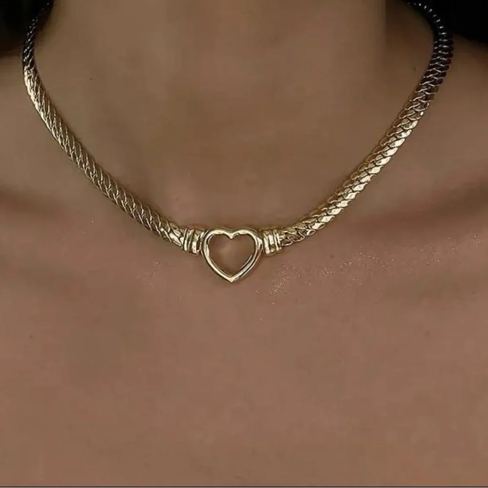 Heart link necklace ,18k gold plated heart necklace 16 inch